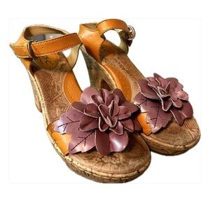 b.o.c. Leather Flower Cork Wedge Heeled Sandals